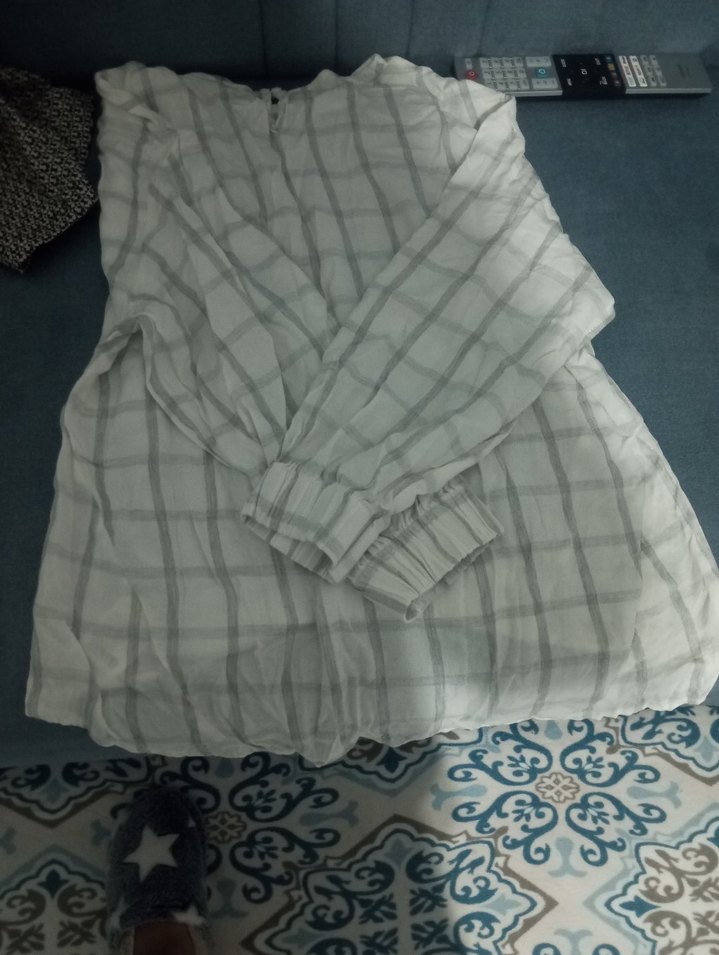 Gri Çizgili Uzun Kollu Keten Kadın Gömlek - Görsel 4