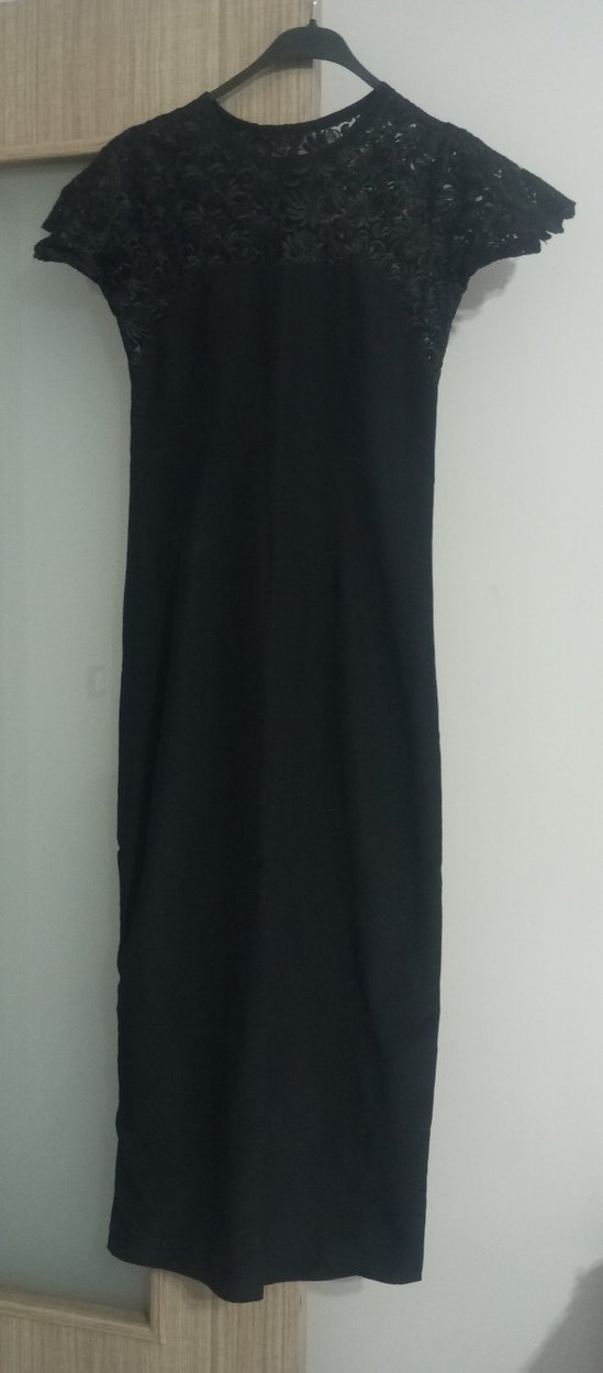 Siyah Drapeli V Yakalı Uzun Abiye Elbise - Görsel 2