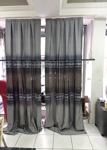 Gri  lacivert Bağlama Desenli Perde - Görsel 2