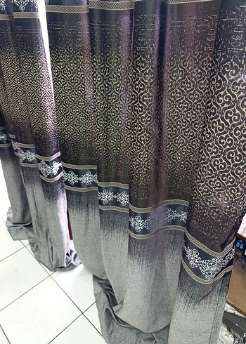 Gri  lacivert Bağlama Desenli Perde - Görsel 4