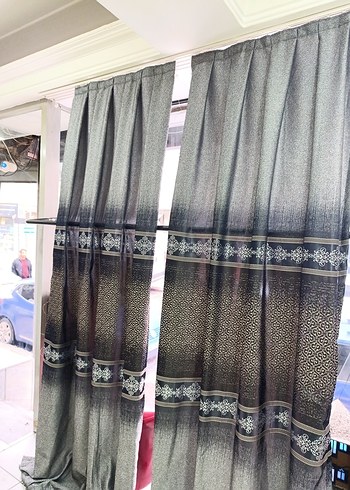 Gri  lacivert Bağlama Desenli Perde - Görsel 6