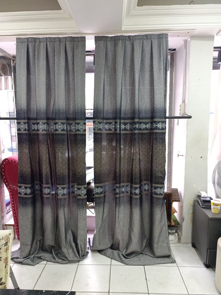 Gri  lacivert Bağlama Desenli Perde - Görsel 2