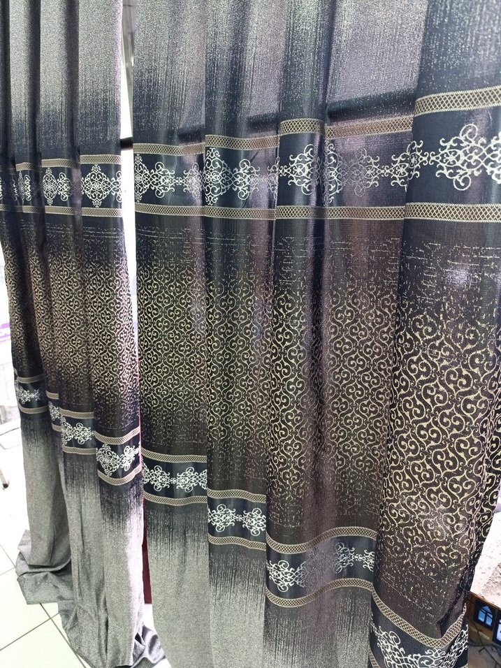 Gri  lacivert Bağlama Desenli Perde - Görsel 3