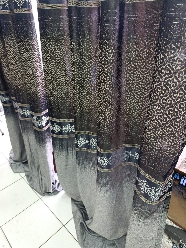 Gri  lacivert Bağlama Desenli Perde - Görsel 4