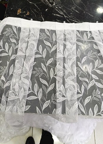 Nakışlı Beyaz Yaprak Desenli Perde - Görsel 6