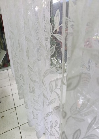 Nakışlı Beyaz Yaprak Desenli Perde - Görsel 3