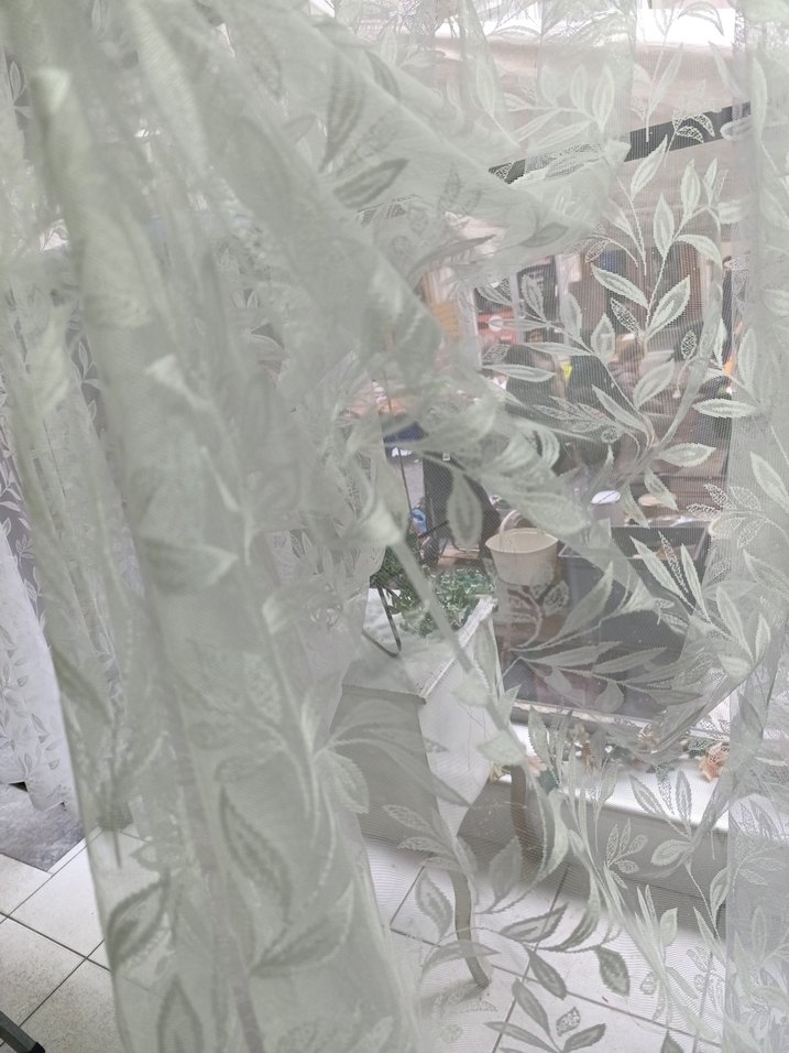 Nakışlı Beyaz Yaprak Desenli Perde - Görsel 4