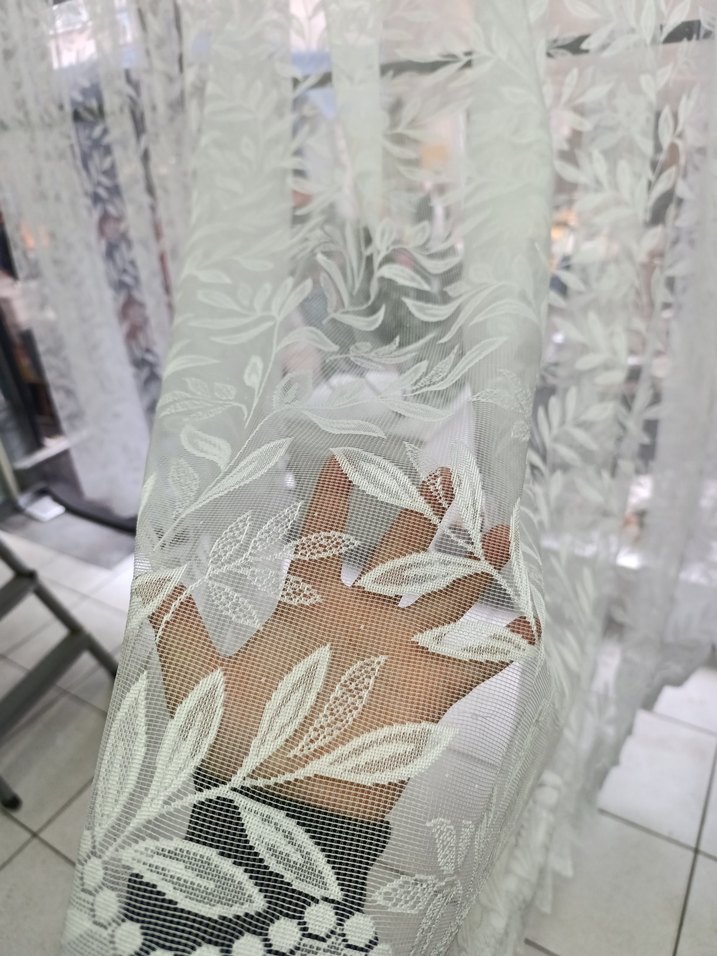 Nakışlı Beyaz Yaprak Desenli Perde - Görsel 5