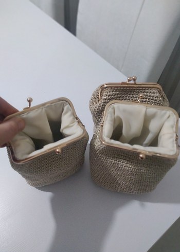 Bej Örgü Kadın Portföy Çanta gold zincir ekle e ettiren astarli - Görsel 3