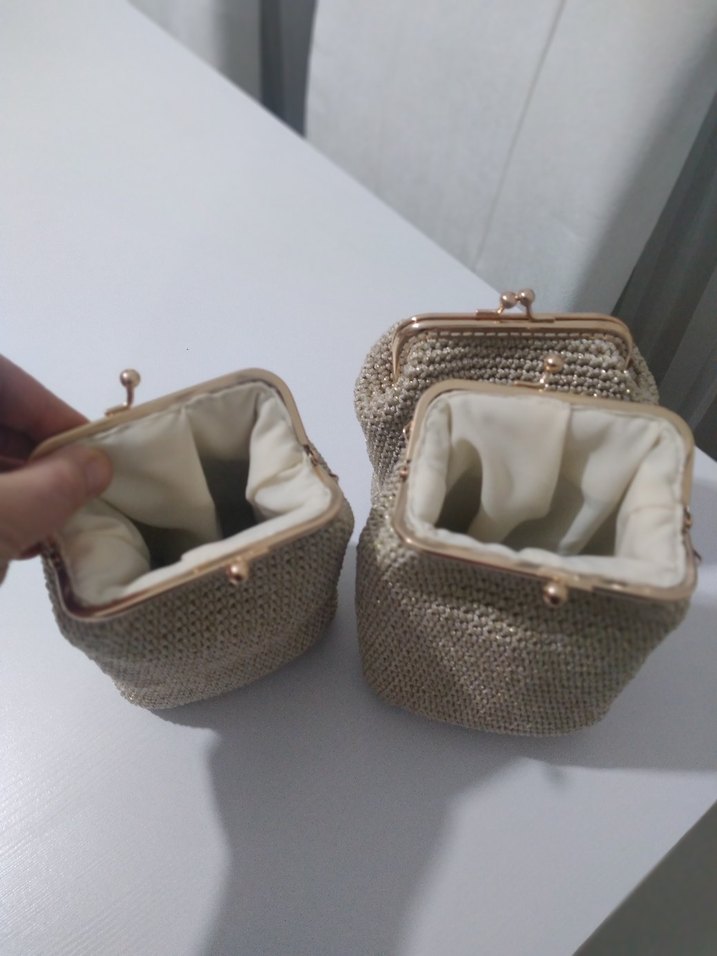 Bej Örgü Kadın Portföy Çanta gold zincir ekle e ettiren astarli - Görsel 3