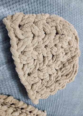 Sütlü Kahve Puffy  Örgü Bere ve Atkı Seti - Görsel 2