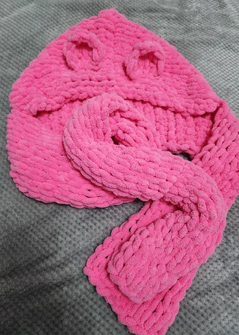 Puffy Pembe Kulaklı Balaklava - Görsel 2