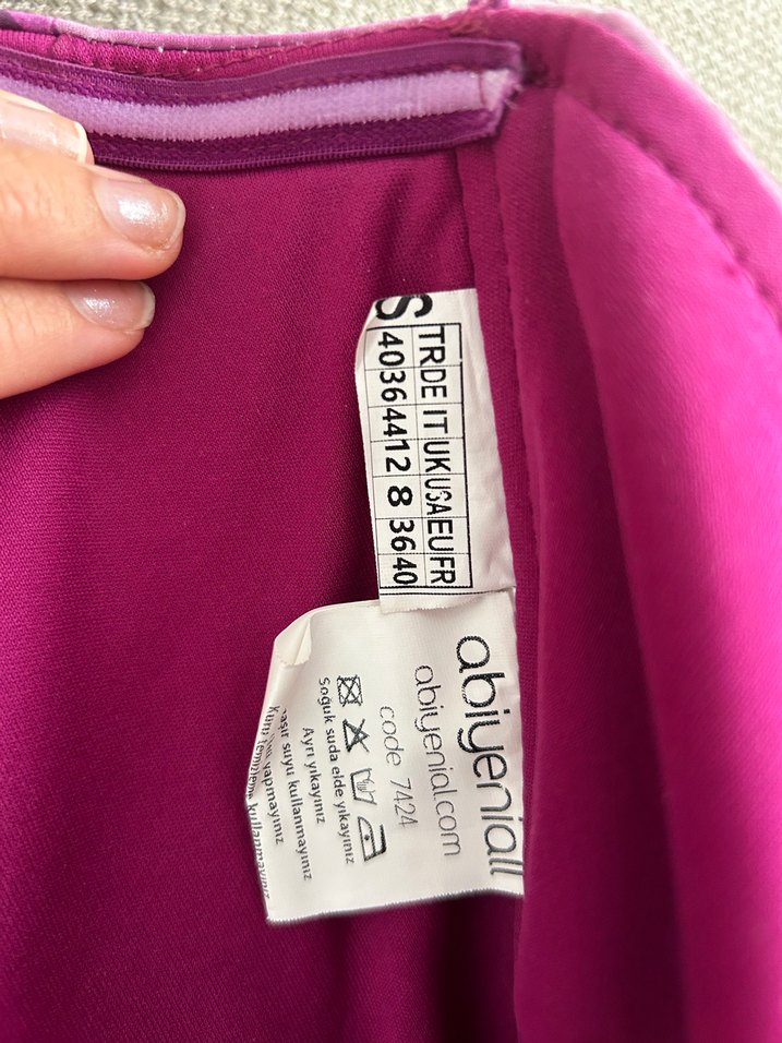 Mor Straplez balon kollu yırtmaçlı elbise - Görsel 3