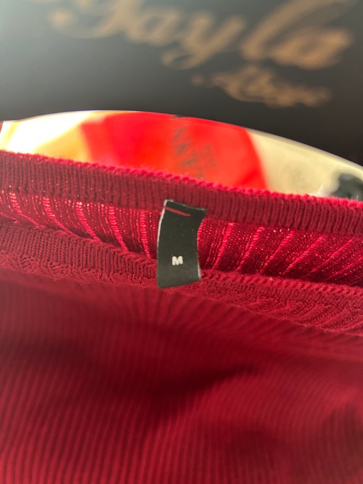 Bordo Yüksek Yakalı Triko Midi Elbise - Görsel 3