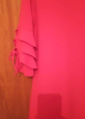 Pembe Mini Elbise Katlı Kol Detaylı - Görsel 5