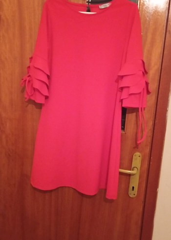 Pembe Mini Elbise Katlı Kol Detaylı - Görsel 2