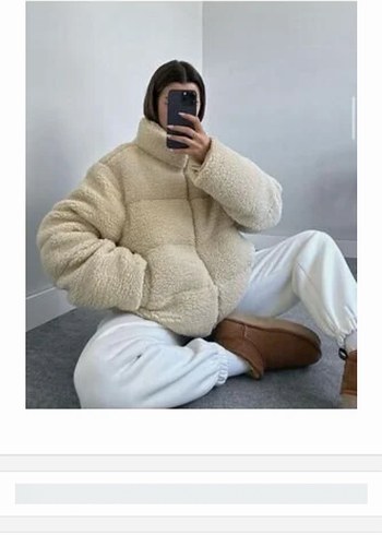 Beyaz Peluş Kadın Kışlık Mont
