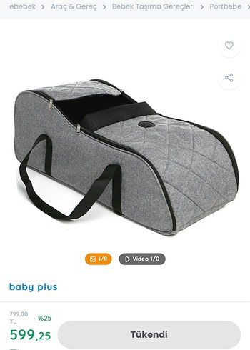 Baby Plus Gri Bebek Taşıma Çantası