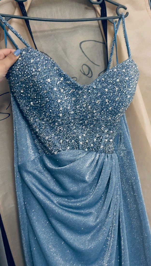 Mavi Drapeli Straplez Uzun Abiye Elbise - Görsel 4