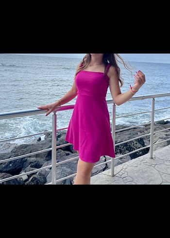 Pembe Saten Straplez Midi Elbise