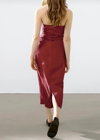 Massimo Dutti Massimo dutti Bordo Straplez Keten Uzun Elbise