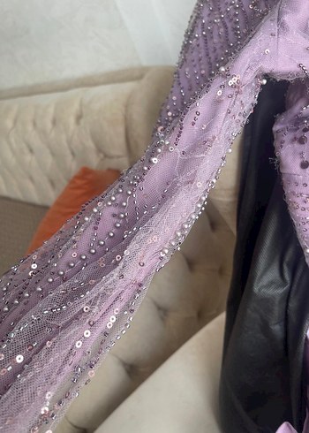 Taşlı lila abiye - Görsel 7