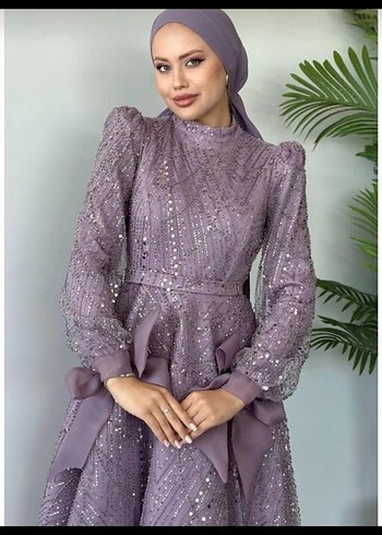Taşlı lila abiye - Görsel 3
