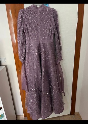 Taşlı lila abiye - Görsel 5