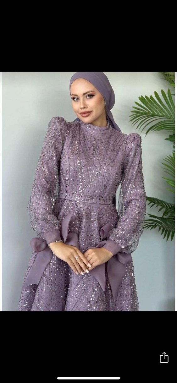 Taşlı lila abiye - Görsel 3