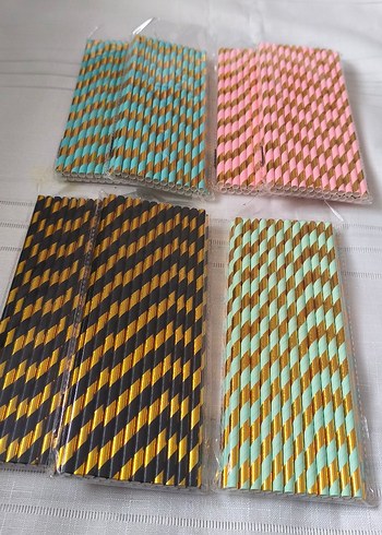 Pembe Altın Çizgili Parti Pipetleri 
Adet fiyatı - Görsel 4