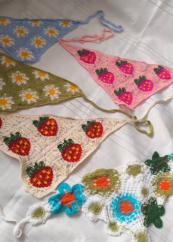 Çiçek Desenli Örgü Bohem Saç Bandı 
ADET FİYATI - Görsel 6