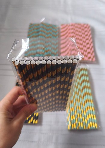 Renkli Çizgili Kağıt Pipet Seti (TOPTAN) 7 ADET MEVCUT - Görsel 3