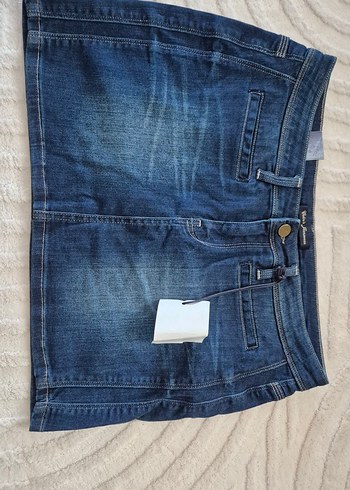 Düğmeli Lacivert Denim Mini Etek