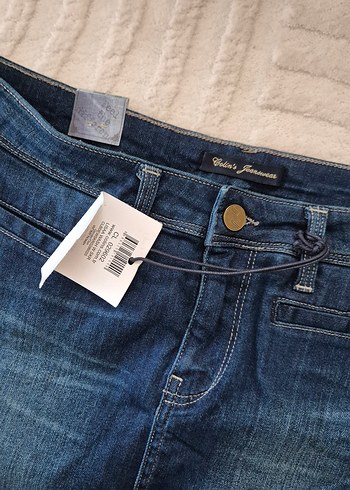 38 Beden Düğmeli Lacivert Denim Mini Etek