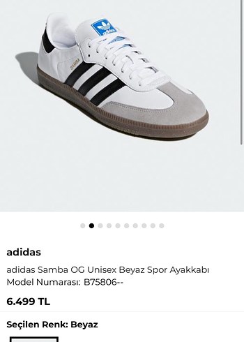 Beyaz Siyah Adidas Samba Kadın Spor Ayakkabı - Görsel 3