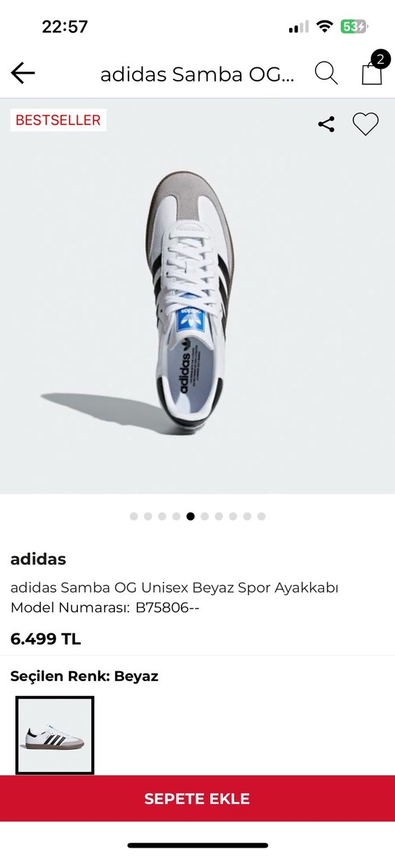 Beyaz Siyah Adidas Samba Kadın Spor Ayakkabı - Görsel 5