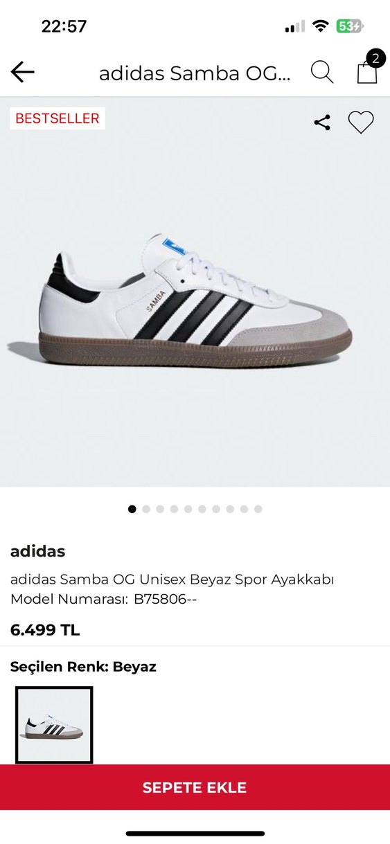 Beyaz Siyah Adidas Samba Kadın Spor Ayakkabı - Görsel 4