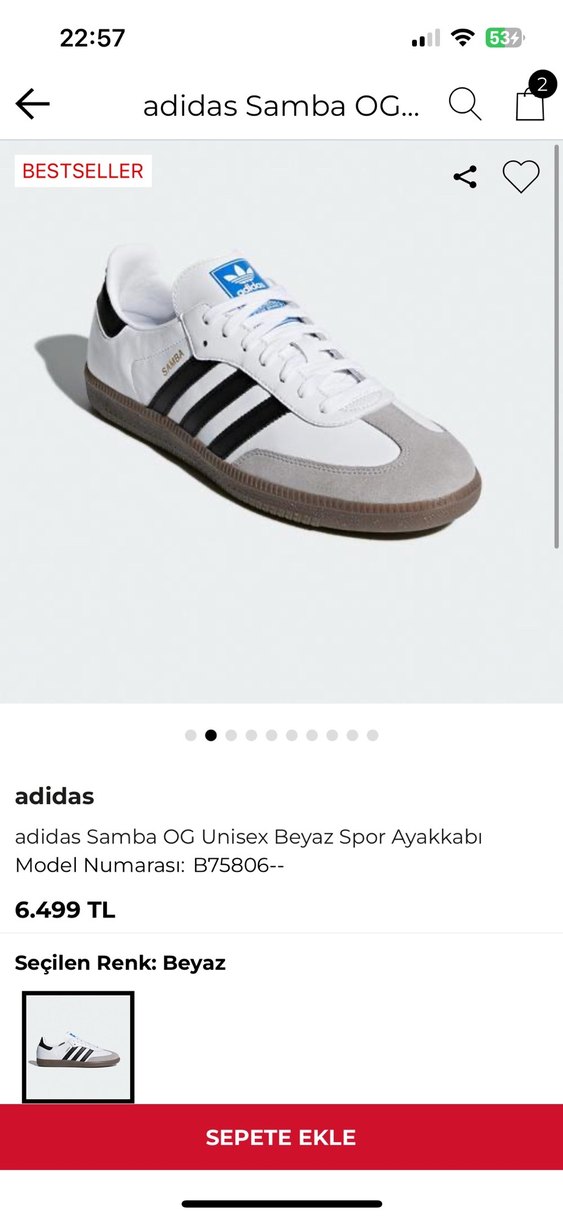 Beyaz Siyah Adidas Samba Kadın Spor Ayakkabı - Görsel 3