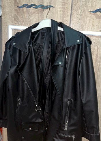 l Beden Kadın Siyah Deri Biker Ceket