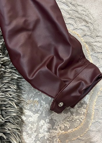 Diğer Bordo Kemerli Deri Biker Ceket