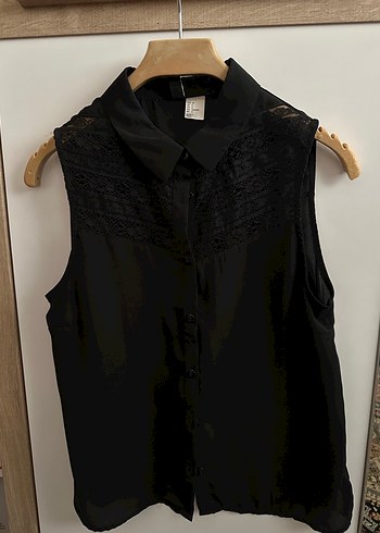 Dantel Detaylı Siyah gömlek hm - Görsel 2