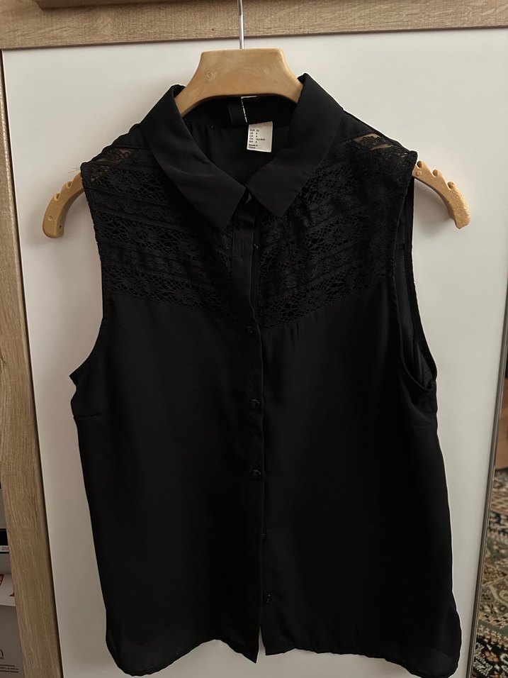 Dantel Detaylı Siyah gömlek hm - Görsel 2