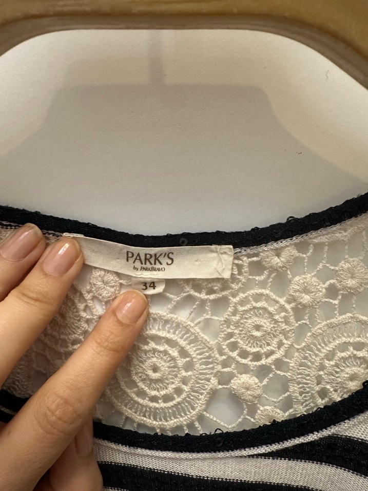 Dantel Detaylı Çizgili Kısa Kollu Tişört - Görsel 3