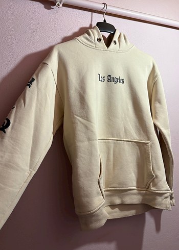 Düğmeli Kapüşonlu Krem Sweatshirt