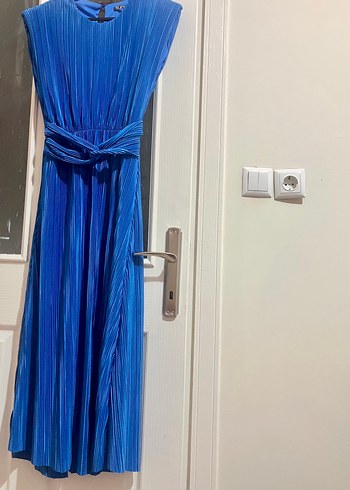 H&M Mavi Pilili Uzun Kadın Elbise
