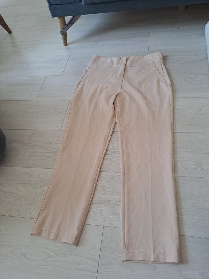 Bej Düz Kumaş Kadın Pantolon - Görsel 4