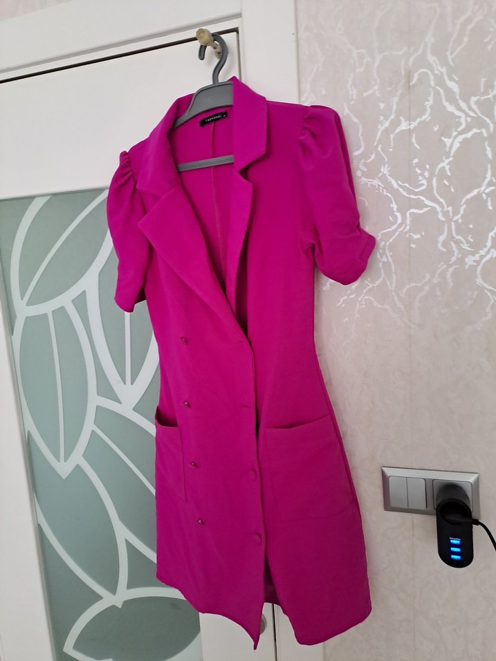 Düğmeli Pembe Midi Kadın Ceket - Görsel 3