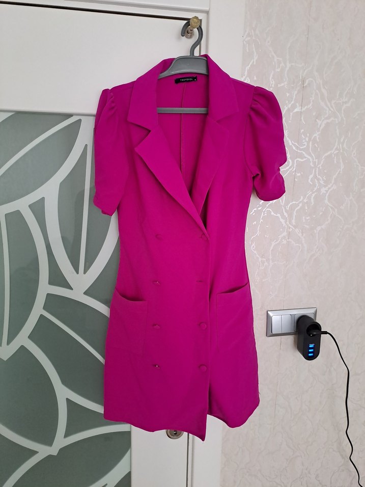 Düğmeli Pembe Midi Kadın Ceket - Görsel 2