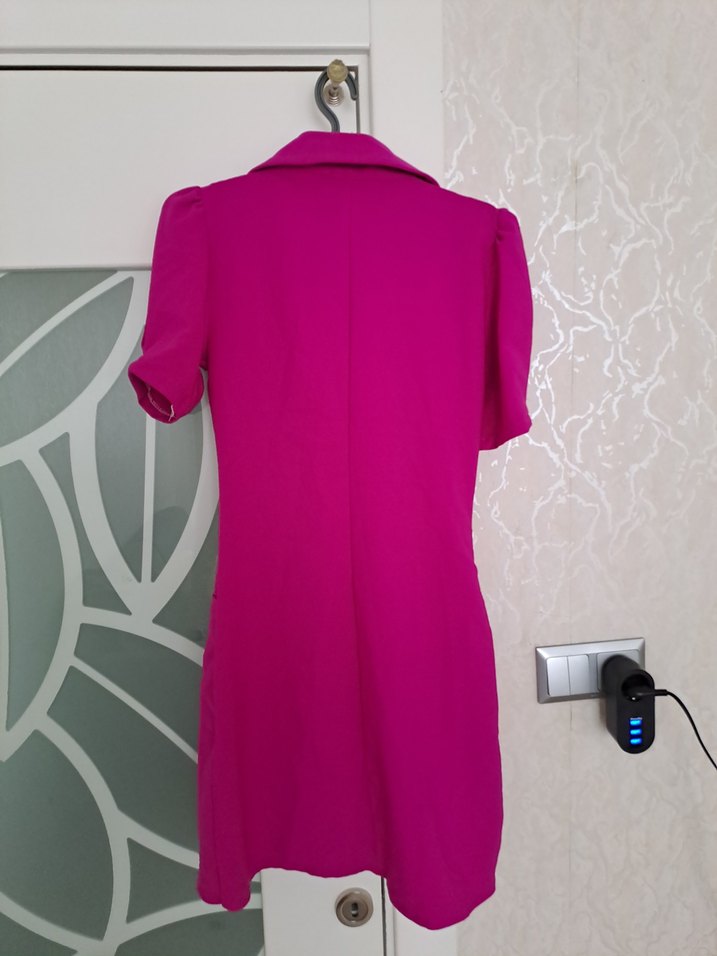 Düğmeli Pembe Midi Kadın Ceket - Görsel 5