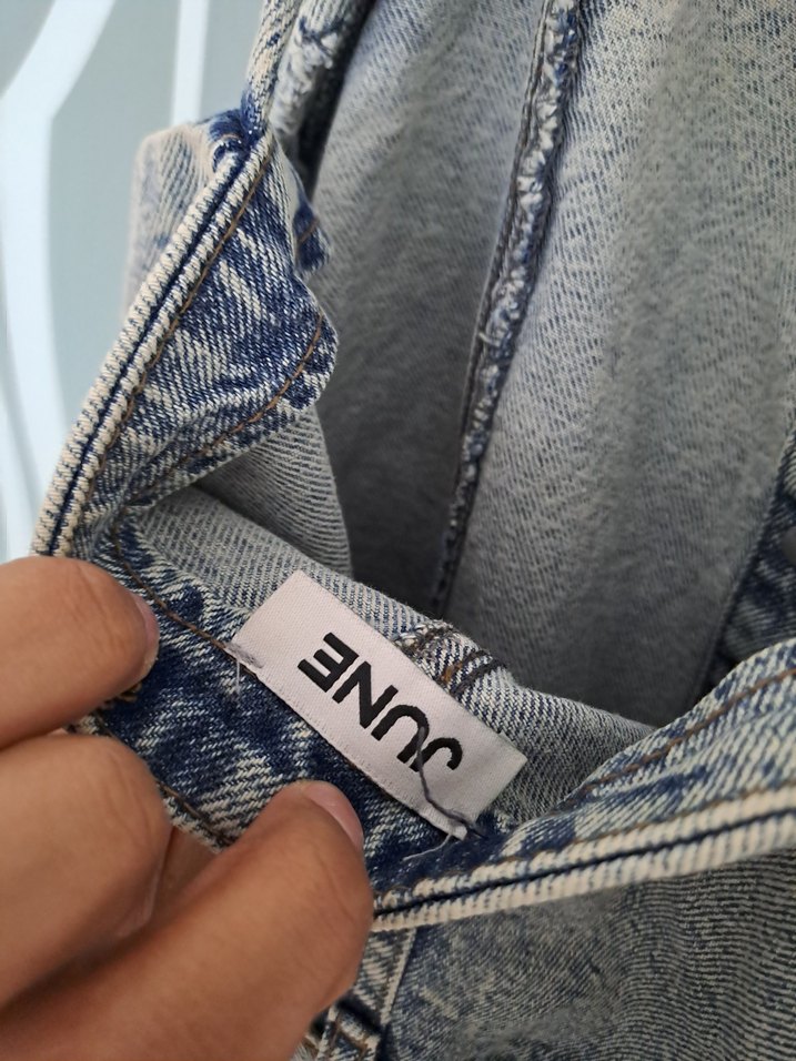 İnce Askılı, Kemerli Midi Denim Elbise - Görsel 3